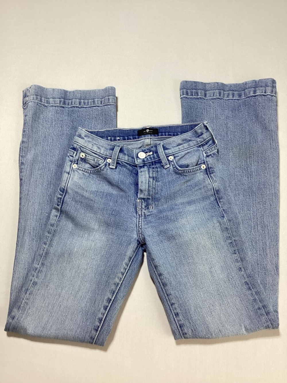 7 For All Mankind Tailorless Dojo Light Blue Flare Jeans - Picture 3 of 15